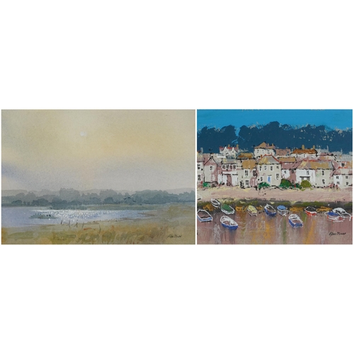 2026 - Alan Oliver - Mousehole Harbour Cottages and one other, two paintings, one acrylic and one watercolo... 