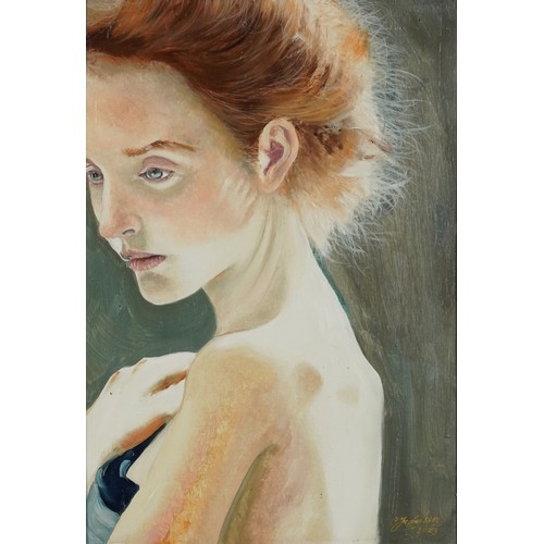 2131 - Clive Fredriksson - Top half portrait of a scantily dressed female with flowing hair, contemporary o... 