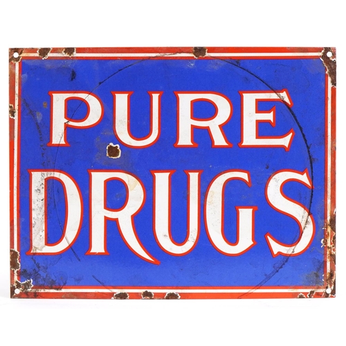 2546 - Rectangular Pure Drugs enamel advertising sign, 37.5cm x 29cm