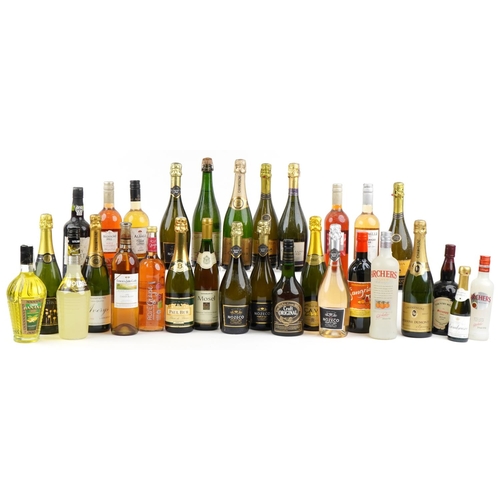 2608 - Collection of table wines and Champagne including La Castelia Prosecco and Archer's Peach Schnapps