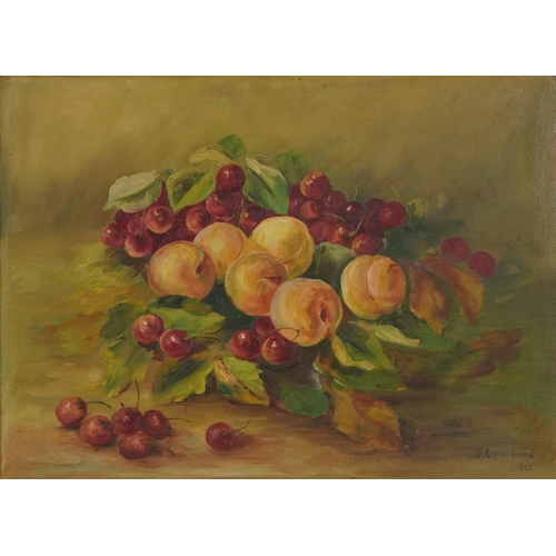 2371 - J Guillaume - Still life fruit amongst foliage, two early 20th century oil on canvases, framed, the ... 