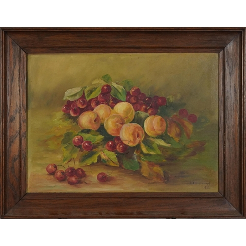 2371 - J Guillaume - Still life fruit amongst foliage, two early 20th century oil on canvases, framed, the ... 