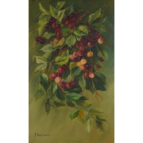 2371 - J Guillaume - Still life fruit amongst foliage, two early 20th century oil on canvases, framed, the ... 