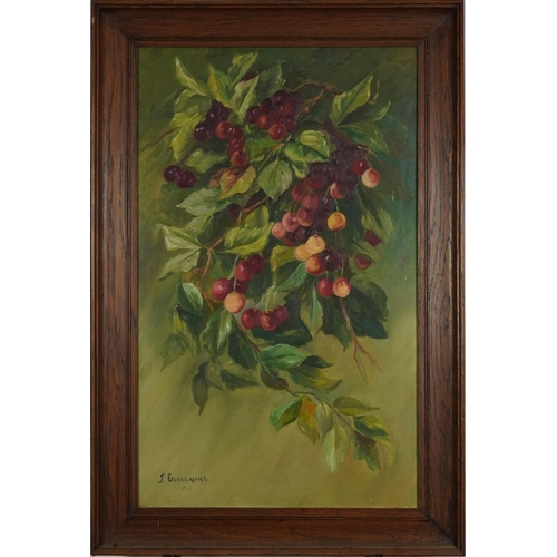 2371 - J Guillaume - Still life fruit amongst foliage, two early 20th century oil on canvases, framed, the ... 