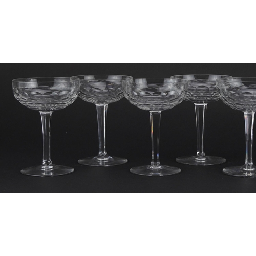 2290 - Baccarat, Set of eight French crystal cut Champagne coupe glasses, 13cm high