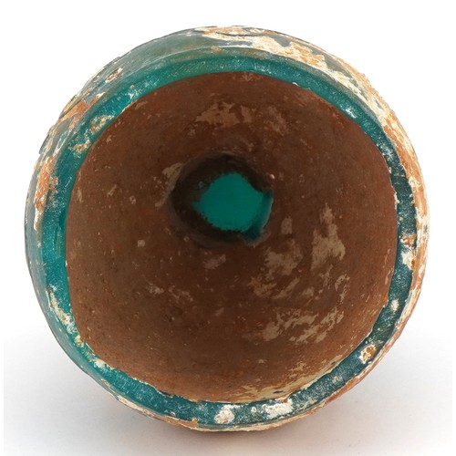 680 - Chinese turquoise glass goblet with relief decoration, 9cm high