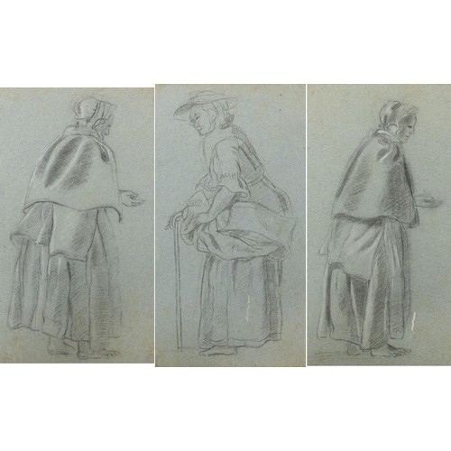 2620 - School of George Hayter - Full length portraits of females wearing antique dress, set of three heigh... 