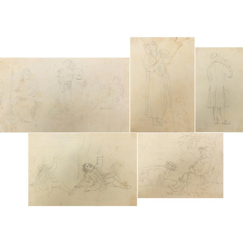 2522 - School of George Hayter - Classical figures, children and gentlemen wearing uniform, five pencil dra... 