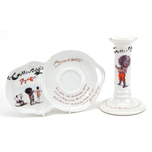 2459 - Waterloo Potteries Golly candlestick and saucer, 15cm high