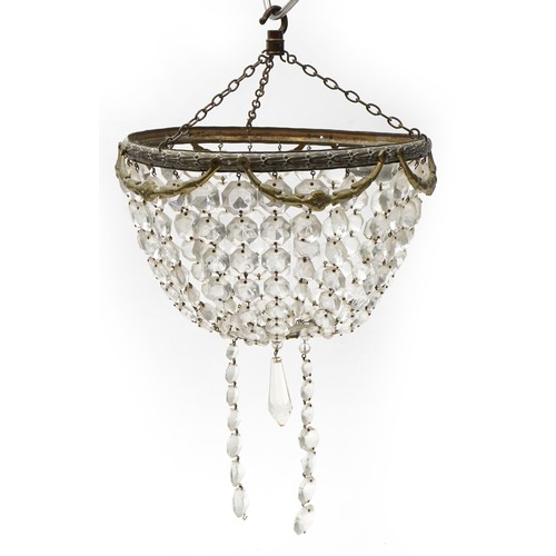 2532 - Two brass bag chandeliers with cut glass drops, the largest 26cm in diameter