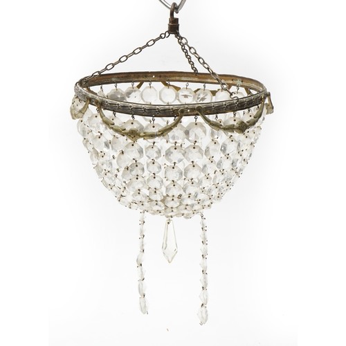 2532 - Two brass bag chandeliers with cut glass drops, the largest 26cm in diameter