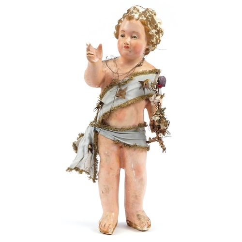 476 - Large hand painted plaster model of a classical cherub, 57.5cm high