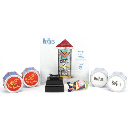 2281 - The Beatles collectables including Subafilms Ltd salt and pepper shakers and a Now & Then clear viny... 