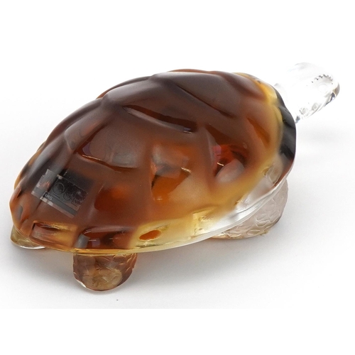 84 - Lalique, French frosted and clear amber glass sea turtle paperweight with label, etched Lalique Fran... 