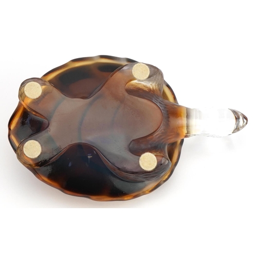 84 - Lalique, French frosted and clear amber glass sea turtle paperweight with label, etched Lalique Fran... 