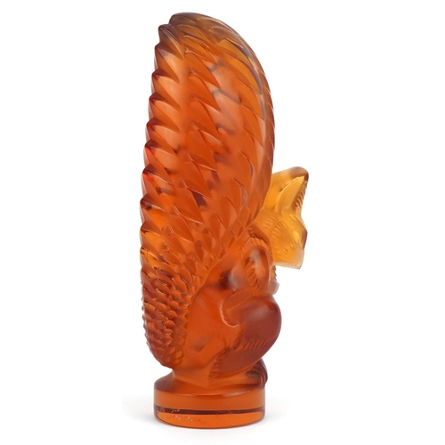 89 - Lalique, French frosted and clear amber glass squirrel paperweight etched Lalique France, 11.5cm hig... 