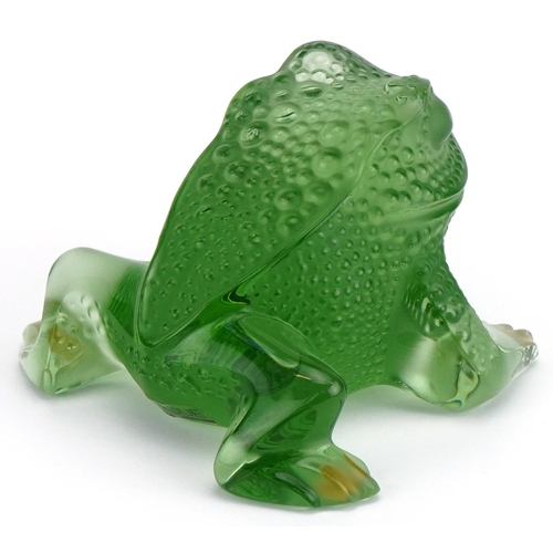 85 - Lalique, French frosted green glass Gregory toad paperweight with label, etched Lalique France, 10.5... 