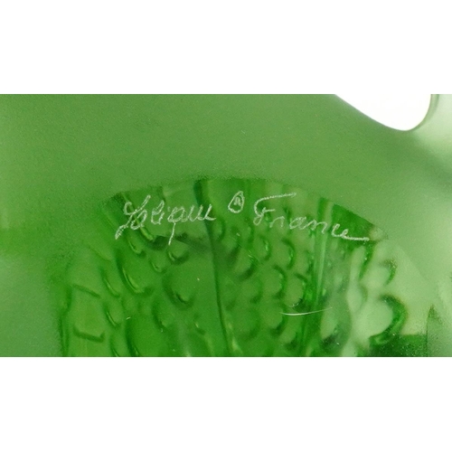 85 - Lalique, French frosted green glass Gregory toad paperweight with label, etched Lalique France, 10.5... 