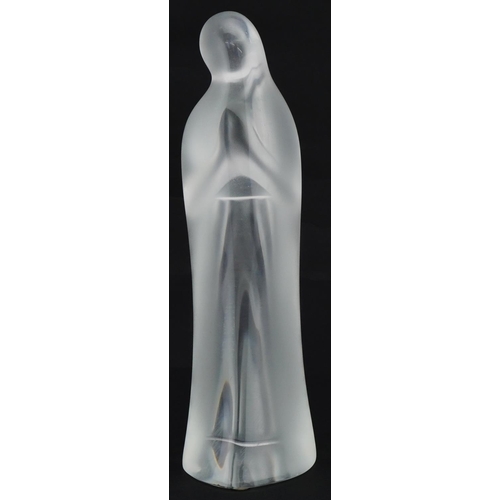 83 - Lalique, French frosted glass Virgin Mary sculpture, paper label to the base, etching Lalique France... 