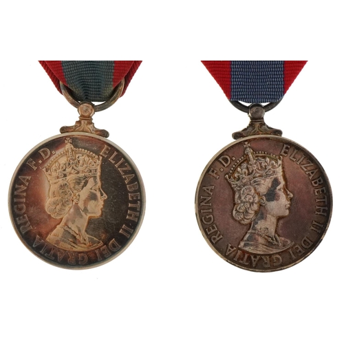 1368 - Two military interest Elizabeth Superior Service medals with cases awarded to Cyril Bucksey and Char... 