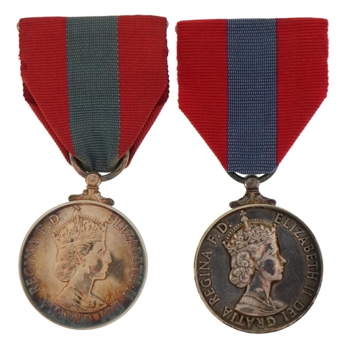 1368 - Two military interest Elizabeth Superior Service medals with cases awarded to Cyril Bucksey and Char... 