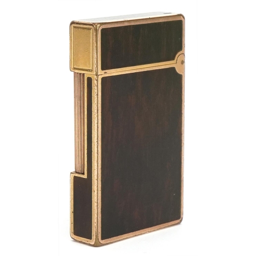 2573 - S T Dupont, French gold plated and brown enamel pocket lighter