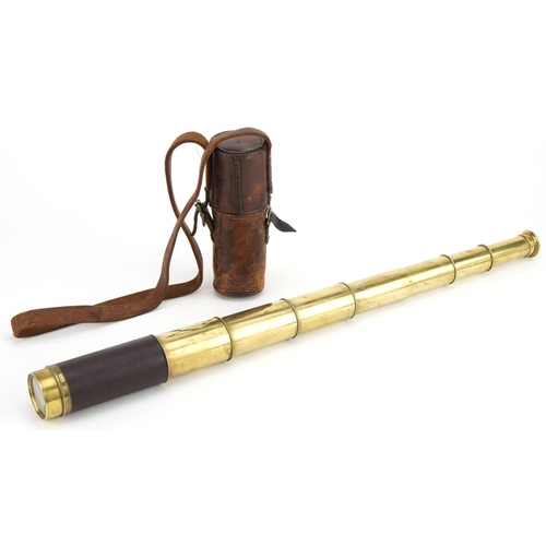 2640 - Victorian seven draw brass telescope with leather case by Jas Long of 20 Tower Street London