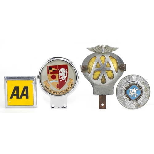 2582 - Four Automobilia interest car badges comprising two AA, Royal Automobile Club Association and Maidst... 