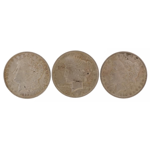 1571 - Three United States of America Liberty Head dollars, two 1890 and one 1924