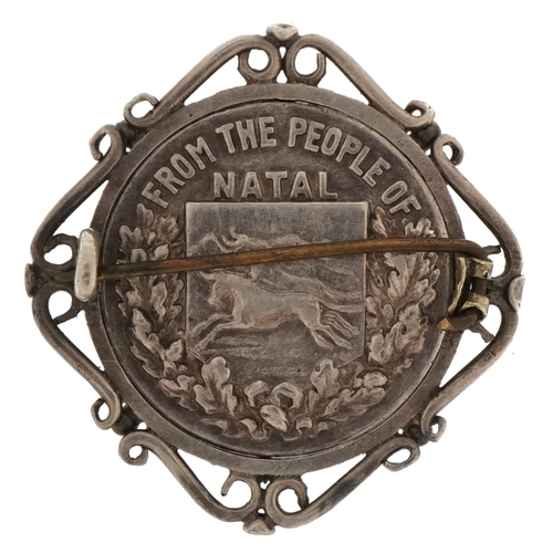 1376 - Military interest World War I white metal brooch housing a coin presented to HMS Natal 1915 from the... 