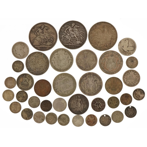 1535 - Victorian and later British coinage including two Victorian silver crowns, 1935 Rocking Horse crowns... 