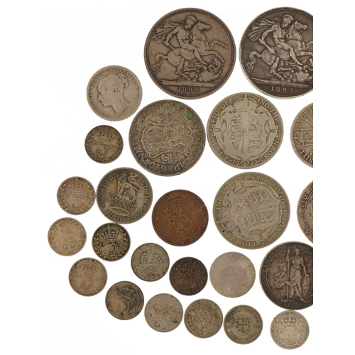 1535 - Victorian and later British coinage including two Victorian silver crowns, 1935 Rocking Horse crowns... 