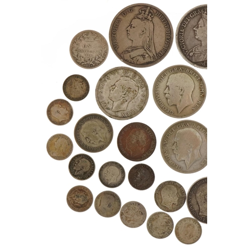 1535 - Victorian and later British coinage including two Victorian silver crowns, 1935 Rocking Horse crowns... 