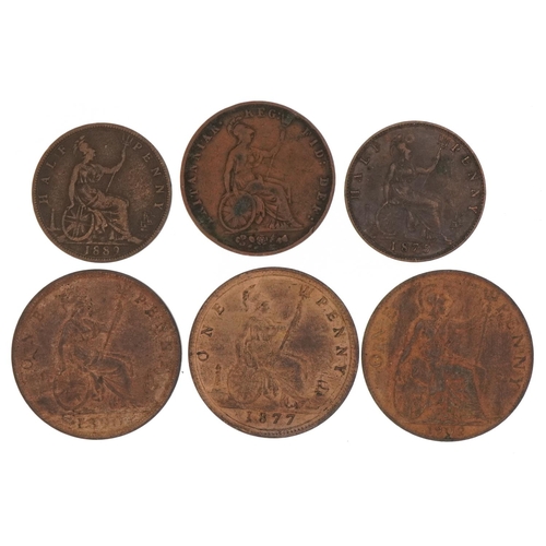 1564 - Victorian and later copper coinage comprising three pennies 1877, 1890 and 1902 and three half penni... 