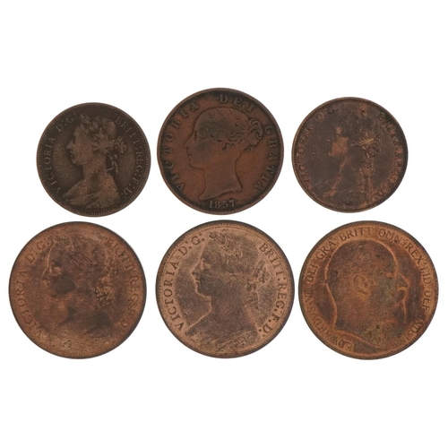 1564 - Victorian and later copper coinage comprising three pennies 1877, 1890 and 1902 and three half penni... 