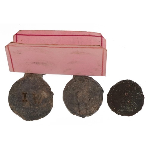 1589 - Two 17th/18th century lead cloth seals and a Roman coin