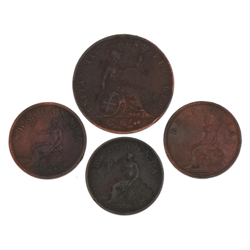 1572 - George III and later British coinage comprising 1826 half penny and three farthings, 1806, 1806 and ... 