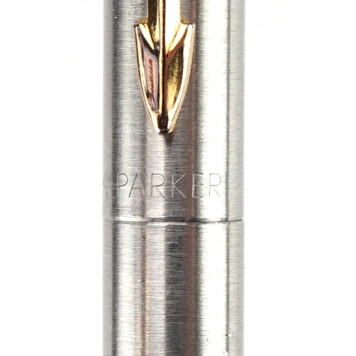 732 - Tiffany & Co sterling silver ballpoint pens and four Parker examples, one with 12ct rolled gold case