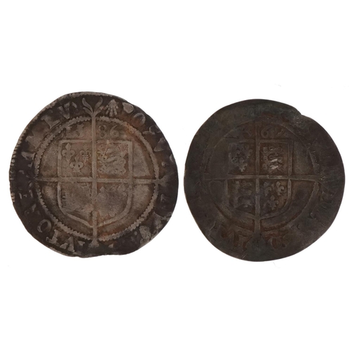 1518 - Two Elizabeth I hammered silver groats comprising dates 1569 and 1586, total 5.3g