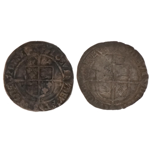 1517 - Two Elizabeth I hammered silver groats comprising dates 1564 and 1593, total 5.3g