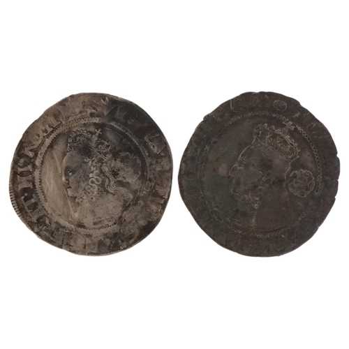 1517 - Two Elizabeth I hammered silver groats comprising dates 1564 and 1593, total 5.3g