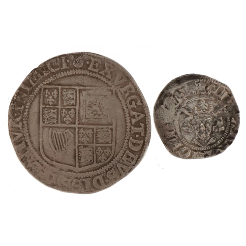 1516 - Two hammered silver coins including a James I shilling, total 7.1g