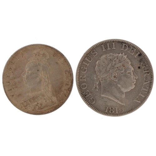 1522 - George III 1819 half crown and a Queen Victoria 1887 florin