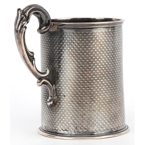 129 - Victorian engine turned silver christening tankard, WH maker's marks, London 1863, 10cm high, 123.1g