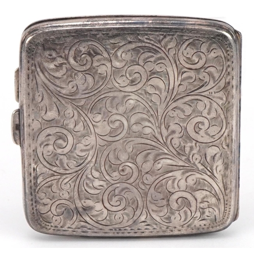 492 - John Thompson & Sons, George V engraved silver cigrarette case, London 1923, 8cm x 8cm, 116.1g