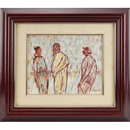 383 - Jose Roberto Torrent 1986 - Ties, Spanish school oil on canvas board, mounted and framed, inscribed ... 