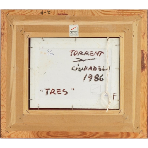 383 - Jose Roberto Torrent 1986 - Ties, Spanish school oil on canvas board, mounted and framed, inscribed ... 