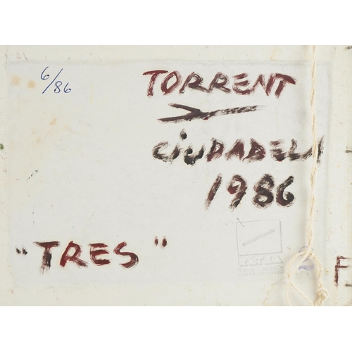 383 - Jose Roberto Torrent 1986 - Ties, Spanish school oil on canvas board, mounted and framed, inscribed ... 