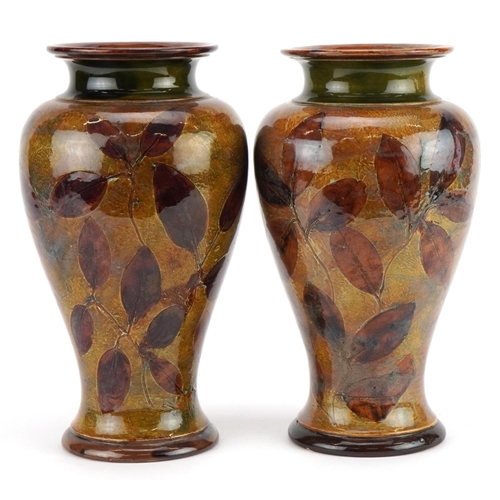 434 - Matched Pair of Royal Doulton stoneware Autumn Leaves pattern baluster vases, impressed 7562 to the ... 