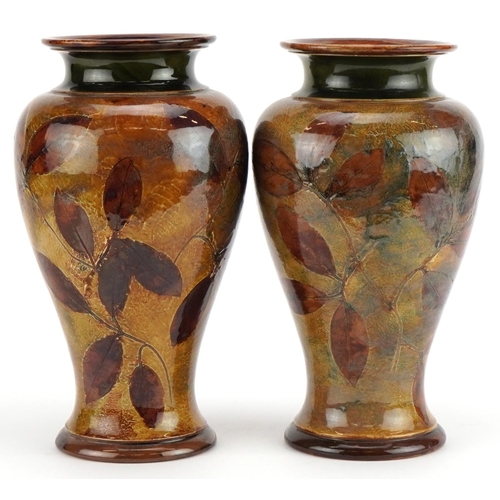 434 - Matched Pair of Royal Doulton stoneware Autumn Leaves pattern baluster vases, impressed 7562 to the ... 